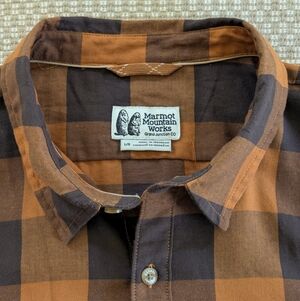 Men's Marmot Large Orange and Brown Buffalo Check Shirt